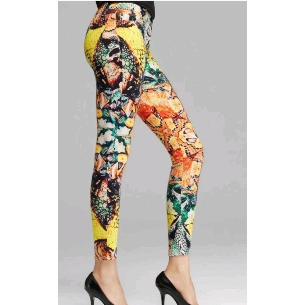 Hudson 26 Nico Mid Rise Super Skinny Milky Way Multicolor Snakeskin Design $245